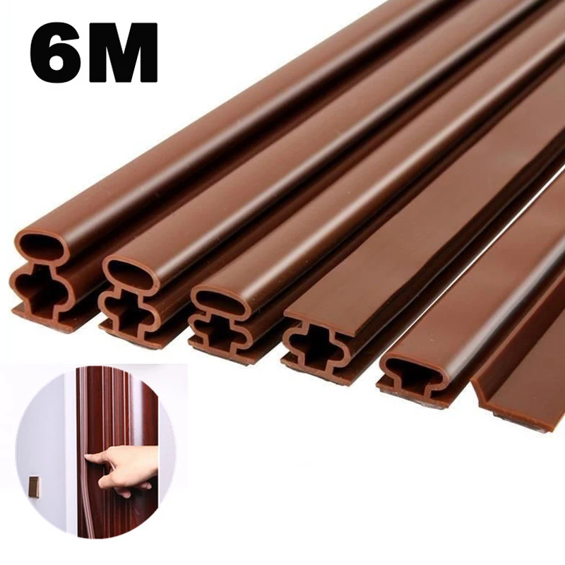 

6M Strong Self-adhesive Silicone Rubber Sealing Strip 5 Sizes Soundproof Door Thong Strips Sealed Slot for Security Doors Window