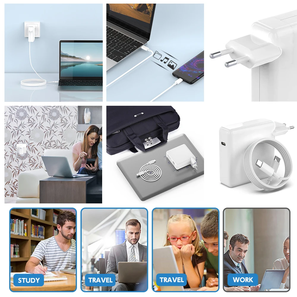 61W 87W 96W 118W USB-C Laptop Power Adapter Type-C PD Charger For Macbook 13 15-inch A1706 A1707 A1708 A1534 A1719 A214 iPad Pro — view 4