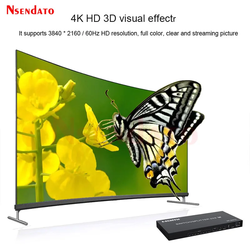 4K 60Hz HDMI Switch Splitter 2x8 Splitter Switch HDMI 2 in 8 out Audio Video Switcher for PS3 PC To HDTV Monitor Projector