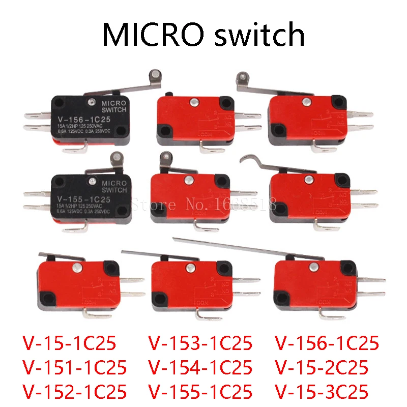 V-15 V-151 V-152 V-153 V-154 V-155 V-156-1C25 Micro Switch 16A 250VAC SPDT Momentary Travel Limit Switch 1NO1NC Lever Roller