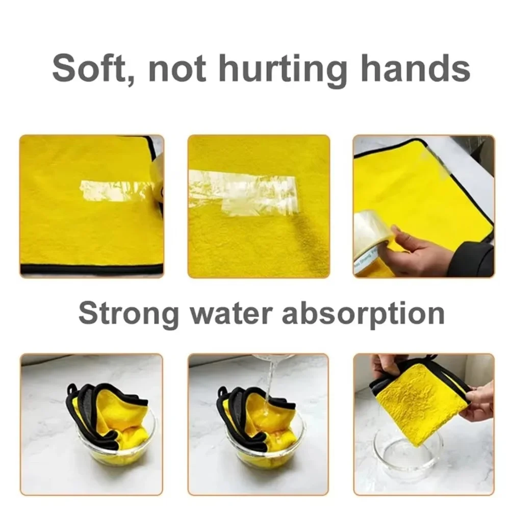 1/6pcs Microfiber Cleaning Towel Thicken Soft Drying Cloth Car Body Washing Towels Double Layer Clean Rags Car Accessories 3