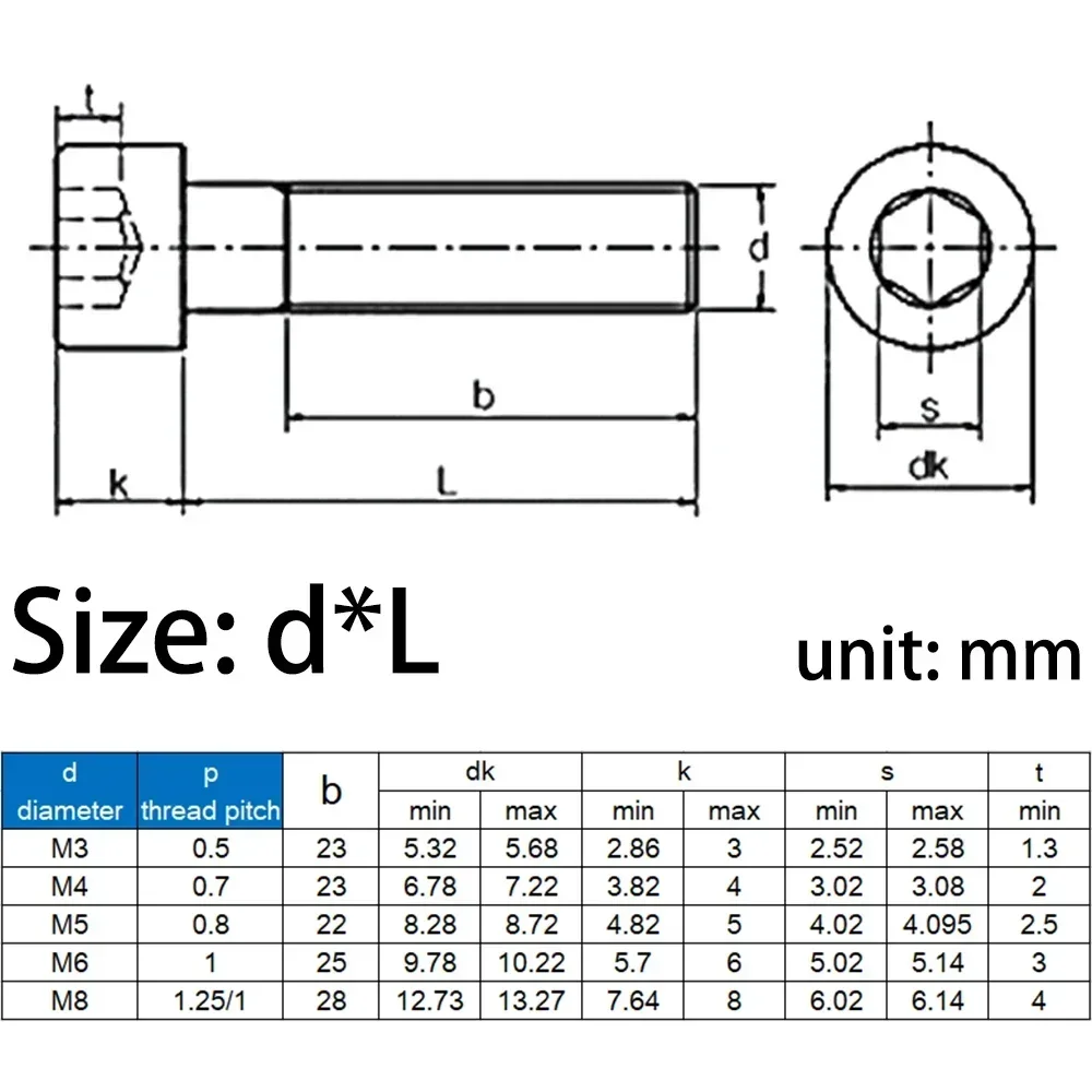 Carbon Steel Bolts Stainless Steel Screw M3 M4 M5 M6 M8 Grade 12.9 Carbon Steel Lengthened Long Allen Hexagon Hex Socket Cap Head Half Thread Screw Bolt L = 30-200mm