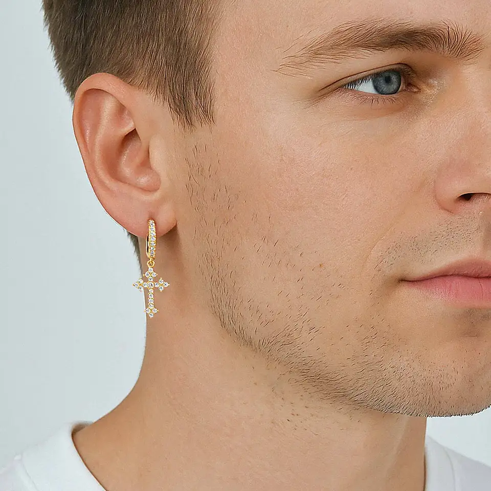 Vnox Gothic Cross Hoop Earrings for Men Women, CZ Stone Punk