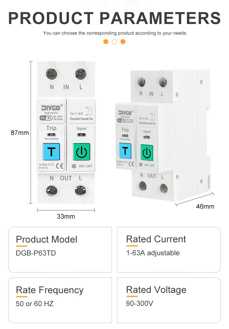 2P TUYA WIFI Smart Circuit Breaker Spannung Strom Leckage Schutz Gerät Einstellbare Fernbedienung Schalter Energie Meter L + N – Detail 9
