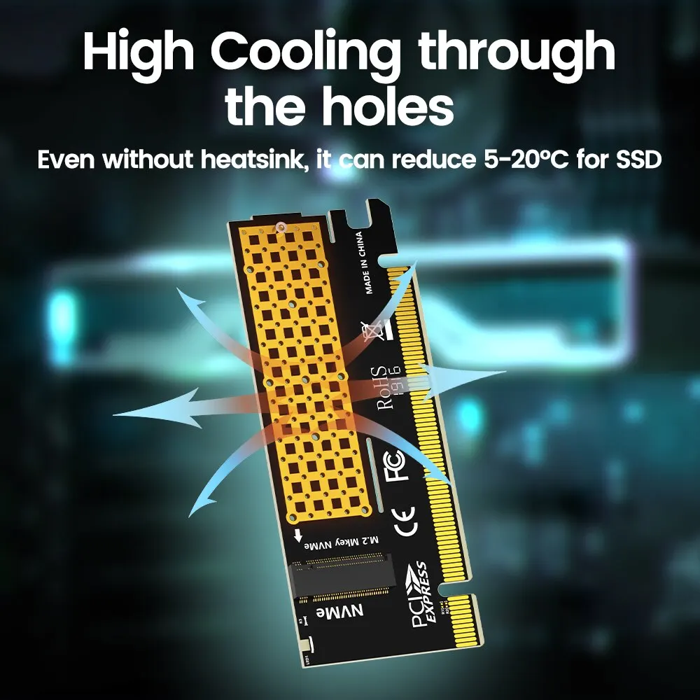 JEYI M.2 NVME إلى PCIE X16 محول ، بطاقة توسيع moth...