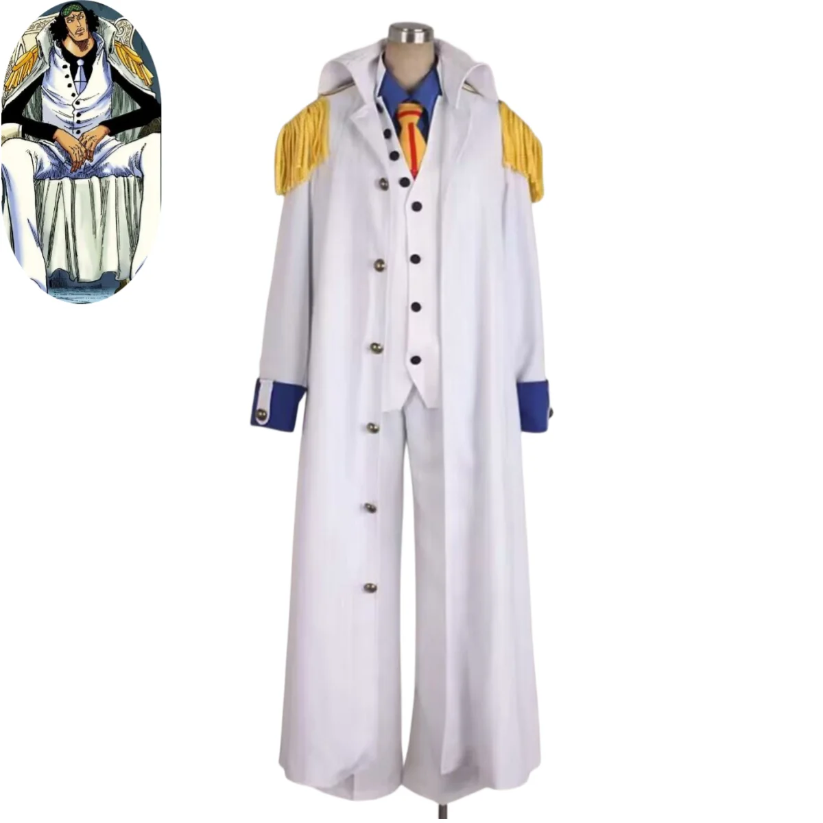 Kostum Cosplay Admiral Anime Aoki Kuzan, seragam militer laut
