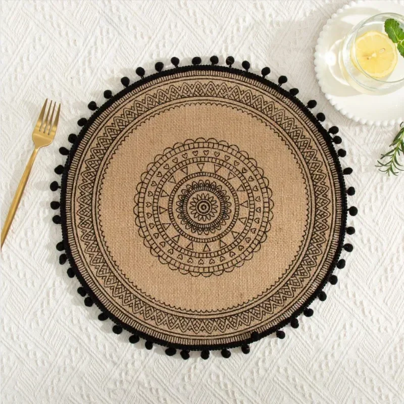 

6pcs Round Table Mat Woven Jute Placemats Anti Slip Dining Table Mats Heat-resistant Tableware Bowl Pad Kitchen for Home Wedding