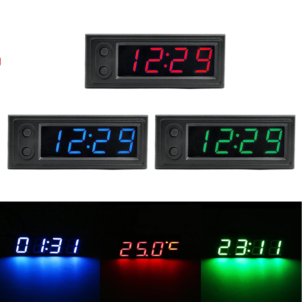 Car Clock Car Voltmeter Thermometer 12V 3 in 1 Temperature Clock LED Display Electric Voltage Meter