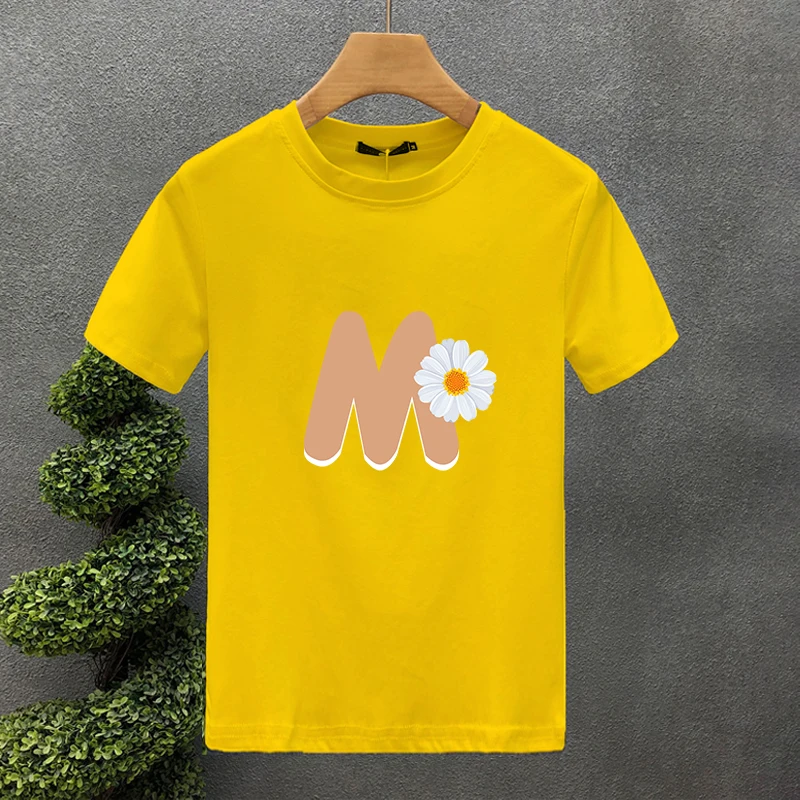 T-shirt uomo 100% cotone con stampa floreale e lettere a maniche corte_voghion.com
