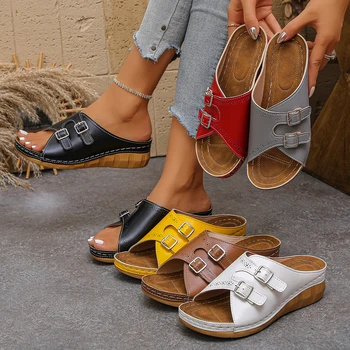 2026 Summer Fashion Women Wedge Slippers Premium Orthopedic Open Toe Shoes for Women Platform Retro Slippers Female 1