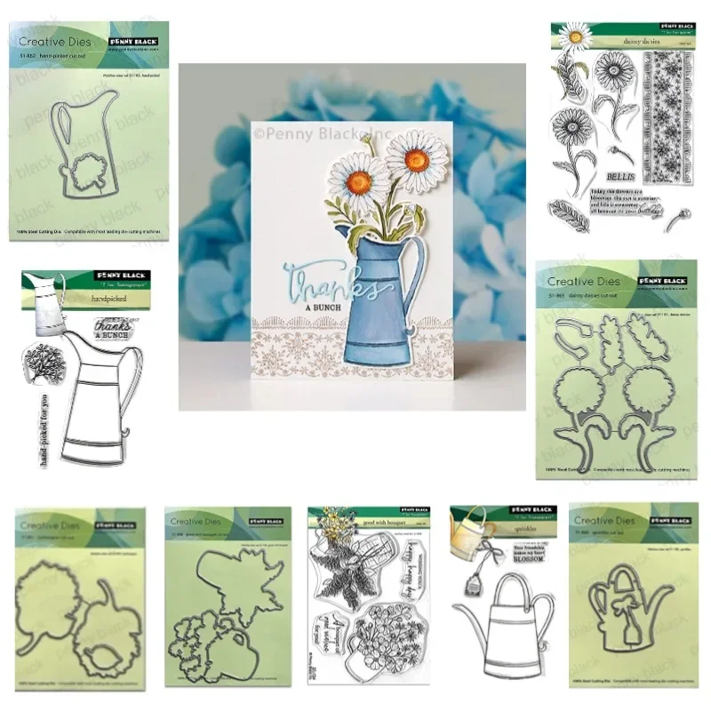 핸드 피커 꽃 소원 꽃다발 Dainty Daisies 금속 절단 다이 실리콘 스탬프..