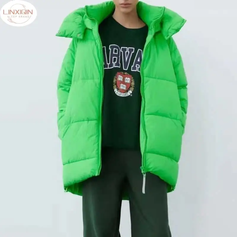 

LINXIQI Winter Women's Parkas Coat Warm Thick Jacket Green Long Coat Khaki Long Jacket With Hooded Outwear Ladies Hoody Overcoat