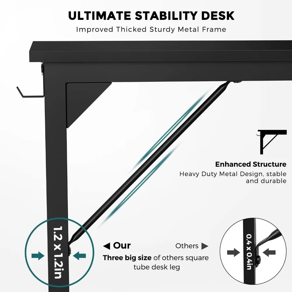 Computer Office Desk, 63 Inch Writing Work Study PC Wood Modern Desk with Storage Bag & Headphone Hook Simple Bedroom 6