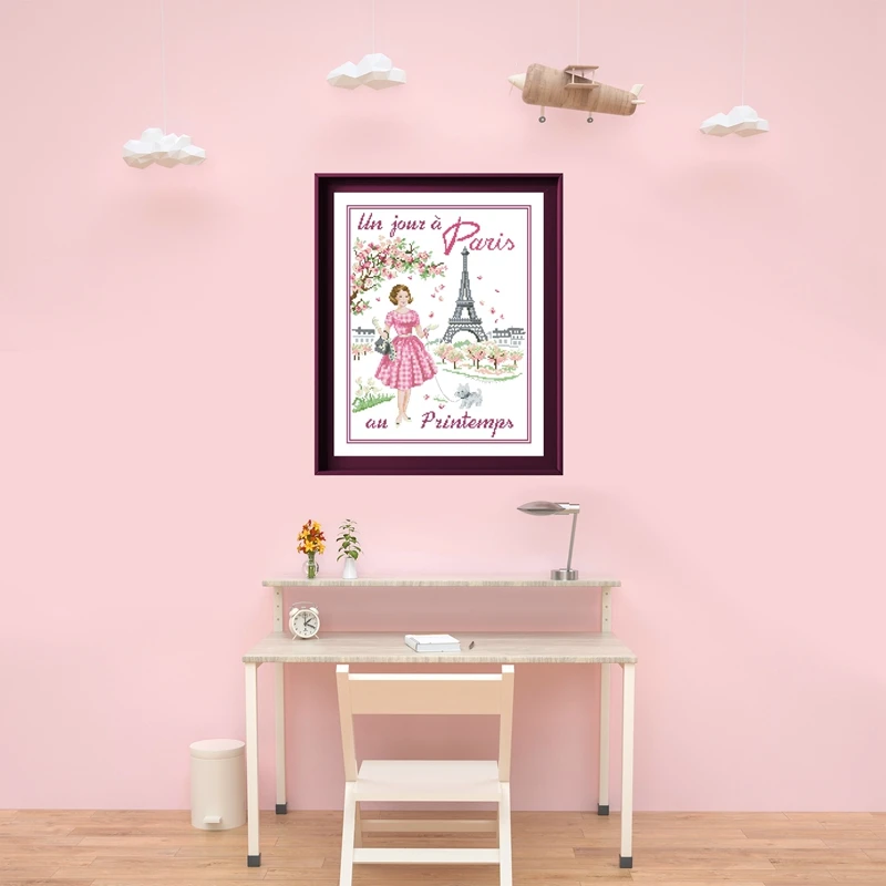 Paris in 4 season cross stitch cartoon package 18ct 14ct 11ct cloth cotton thread embroidery DIY handmade needlework