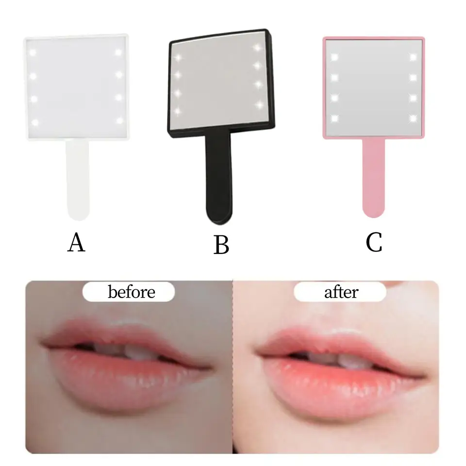 메이크업 조명, 여성용 선물, 화장대 거울, 사각 거울, 핸드헬드 핸드 미러, 8x LED 구슬