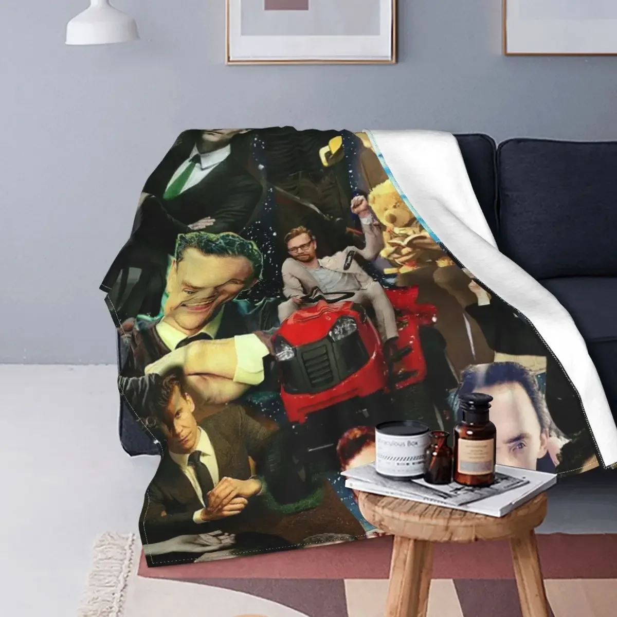 

Tom Hiddleston Collage Flannel Blanket Actor Novelty Throw Blankets for Home Hotel Sofa 150*125cm Quilt