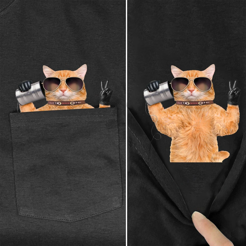 

Cotton T-Shirt Fashion Brand Summer Pocket Cool Cat Printed T-shirt Men for Women Shirt Hip Hop Tops Funny Cotton Tees