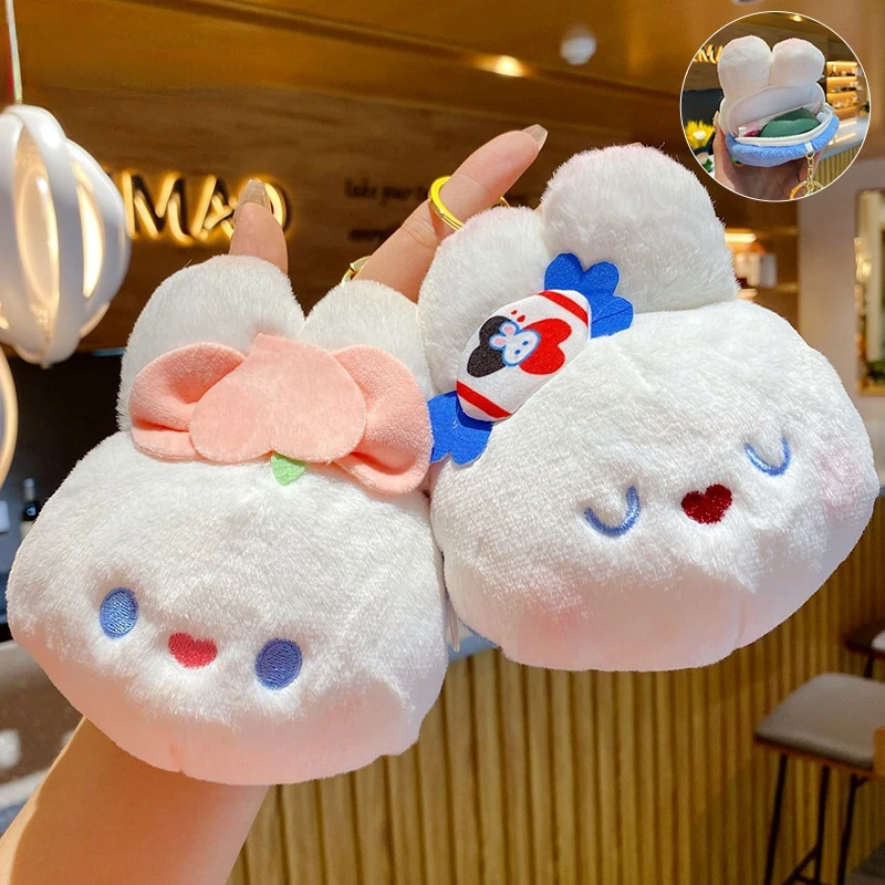 Cute Cartoon Candy Color Plush Rabbit Doll Key Chain Cute Lady Bag Man Car Key Ring Student Bag Luggage Pendant Rabbit Purses