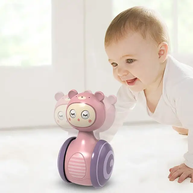 0-3Years Infant Tumbler Sliding Bell Rattle Baby Toys Cartoon Roly-poly Learning Education Toys for Kids Tumbler Mobile Bell Toy 1