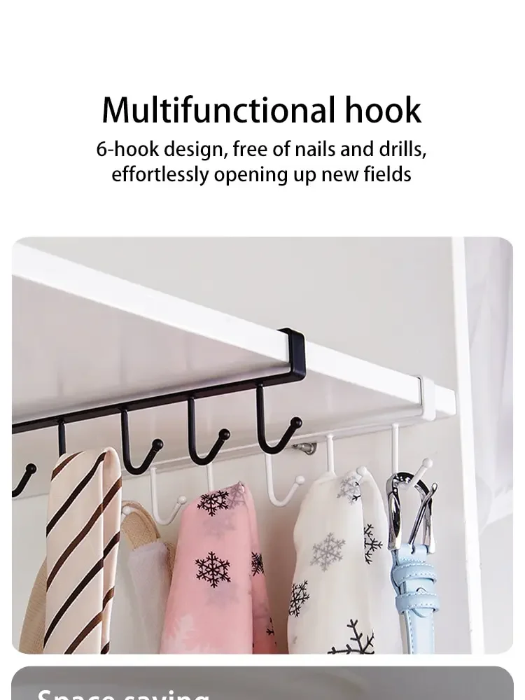 Description Picture 2 of itemKitchen Iron Art Seamless Nail Free Hooks Multi Row Cabinet Storage Hooks Storage of Kitchen Cabinet Wall Shelf Storage Rack