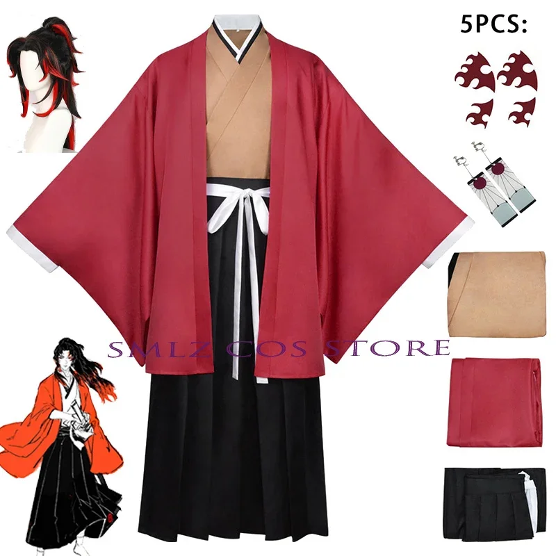 

Anime Cosplay Tsugikuni Yoriichi Cosplay Costume Kimono Halloween Red Uniforms Wig Set Prop