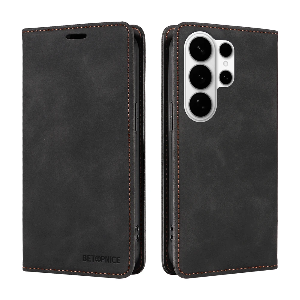 Premium Magnetic Leather Flip Wallet Case with Kickstand - Classic Business Design