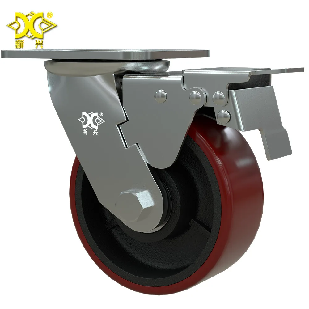 

1PC heavy-duty 5-inch cast iron PU (polyurethane) casters/swivel wheels with adjustable brakes warehouse truck logistics wheels