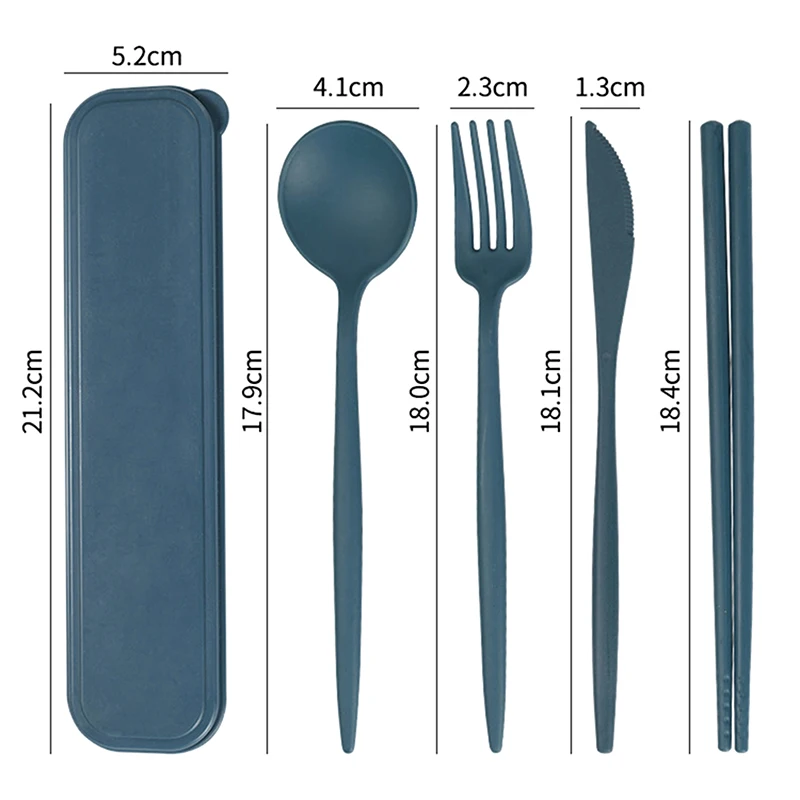 Cutlery Set 4Pcs Wheat Straw Dinnerware Set Portable Tableware Knife Fork Spoon Eco-Friendly Travel Utensil Box Chopsticks