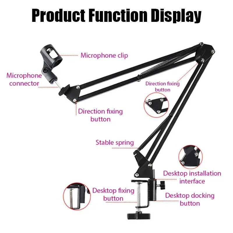 Microphone Stand Professional Flexible Desktop Hanging Adjustable Boom Scissor Arm for Podcast Streaming Youtube Mike Holder