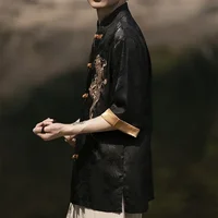 Robe traditionnelle chinoise d'été de haute qualité, chemise brodée de Dragon, vêtements pour hommes, soie glacée, demi-manches, hauts Vintage, grande taille 4