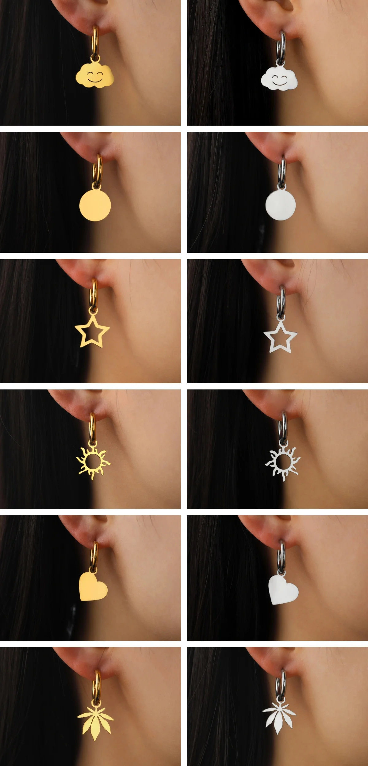 Kkjoy Damen-Creolen mit fünfblättrigem Blumen-Anhänger in Goldfarbe – Edelstahl, minimalistischer Modeschmuck, Geschenk – Detail 6