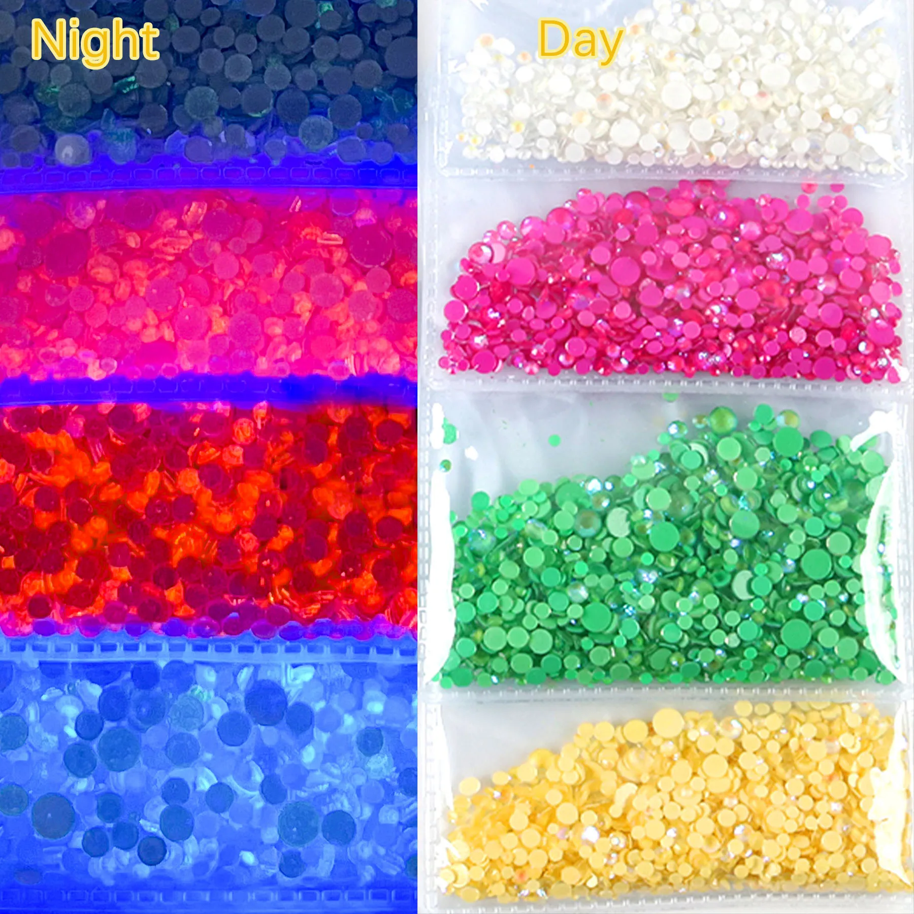 

1440pcs mix Size Mocha Non Hotfix Flatback Rhinestone Luminous Rhinestones Noctilucent Stone For 3D Nail Art Decoration