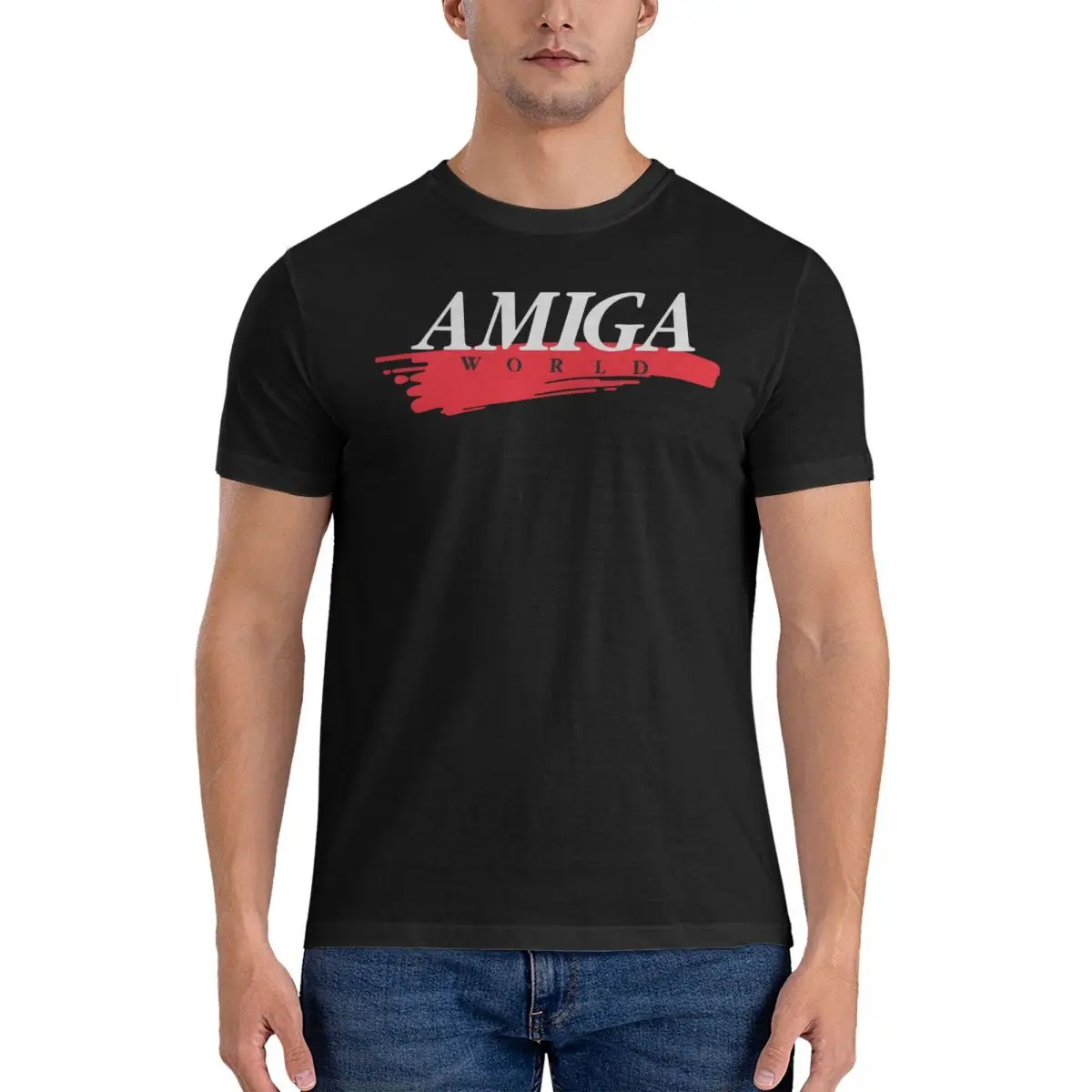 Amiga World Logo T-Shirt Uomo Commodore Amiga 500 Divertente Cotone Tees O Collo Manica Corta T Shirt Stampa Vestiti