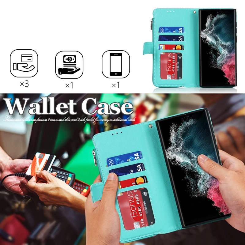 삼성 갤럭시 지갑 극세사 지퍼 가방 가죽 케이스, S23 울트라 S22 S21 플러스 S20 S10 S9 A12 A50 A51 A52 A71 A72 노트 20