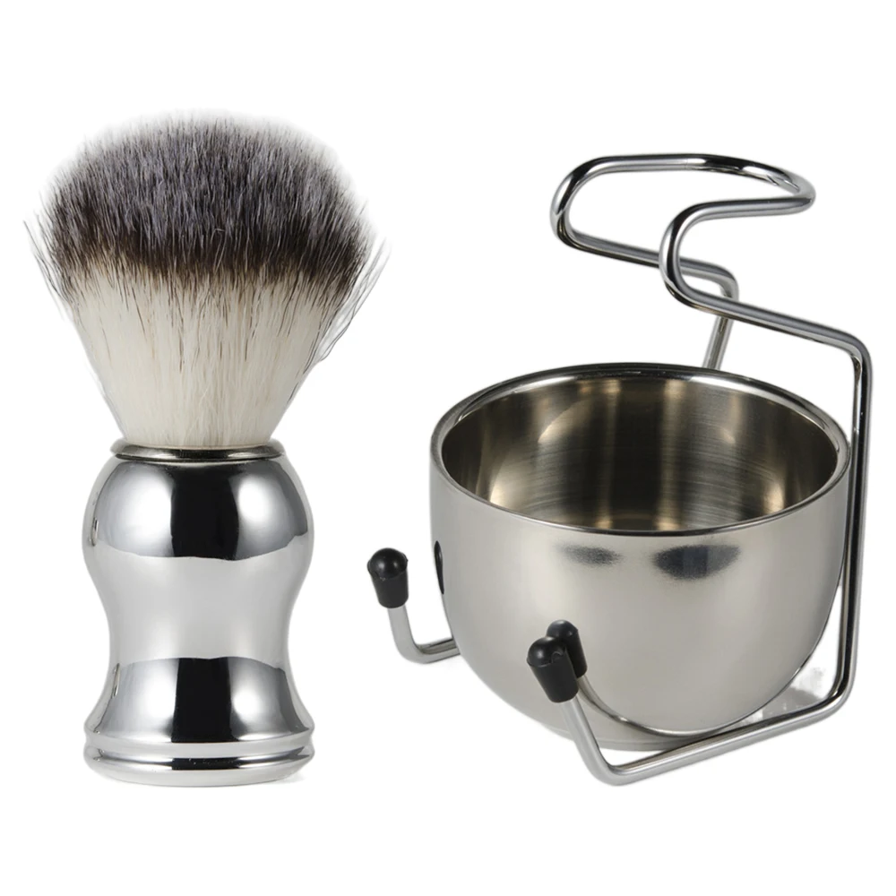 Shaving Brush Set ,3 PCS Shaving Kit, Nylon Brush With Stainless Steel Shaving Bowl and Brush Stand,Wet Shaving Tool For Men