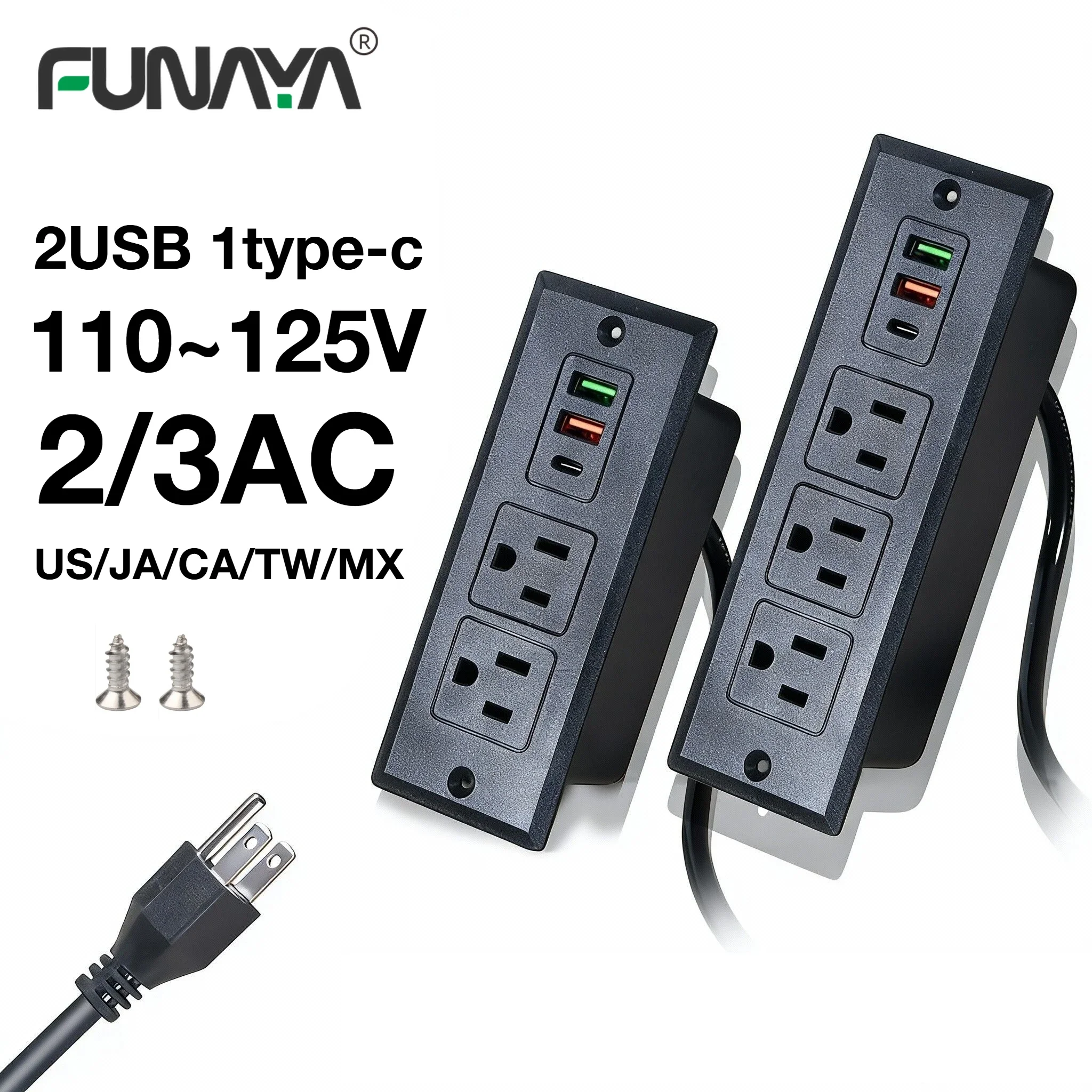 Built in Table Sockets US 15A with USB Type-c 110 220v Office Bookcase Furniture Recessed Hidden Strip Power Table Top Socket 3