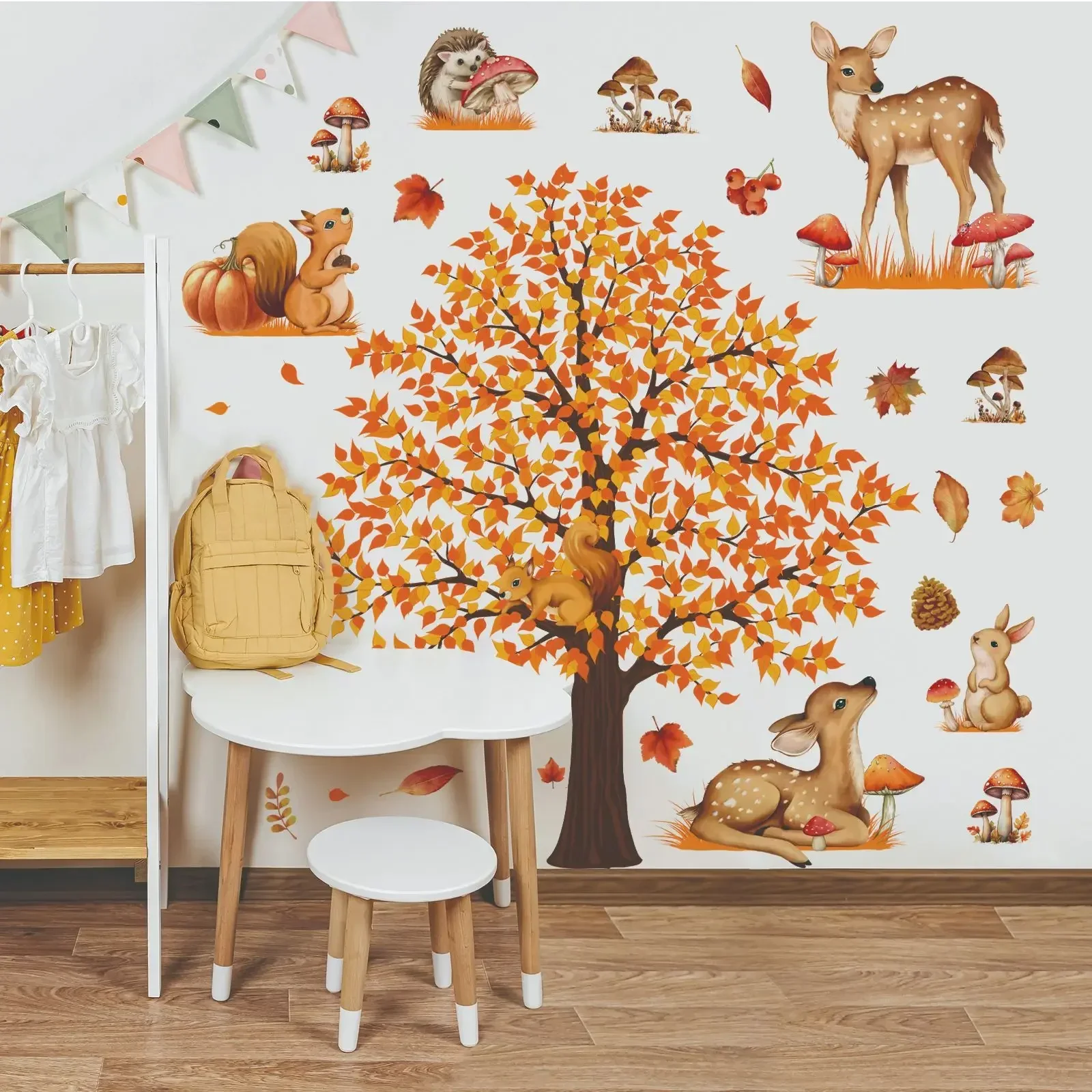 

Fall Watercolor Style Maple Tree Maple Leaf Pumpkin Wall Sticker Self-adhesive PVC Home Decor for Living Room Bedroom