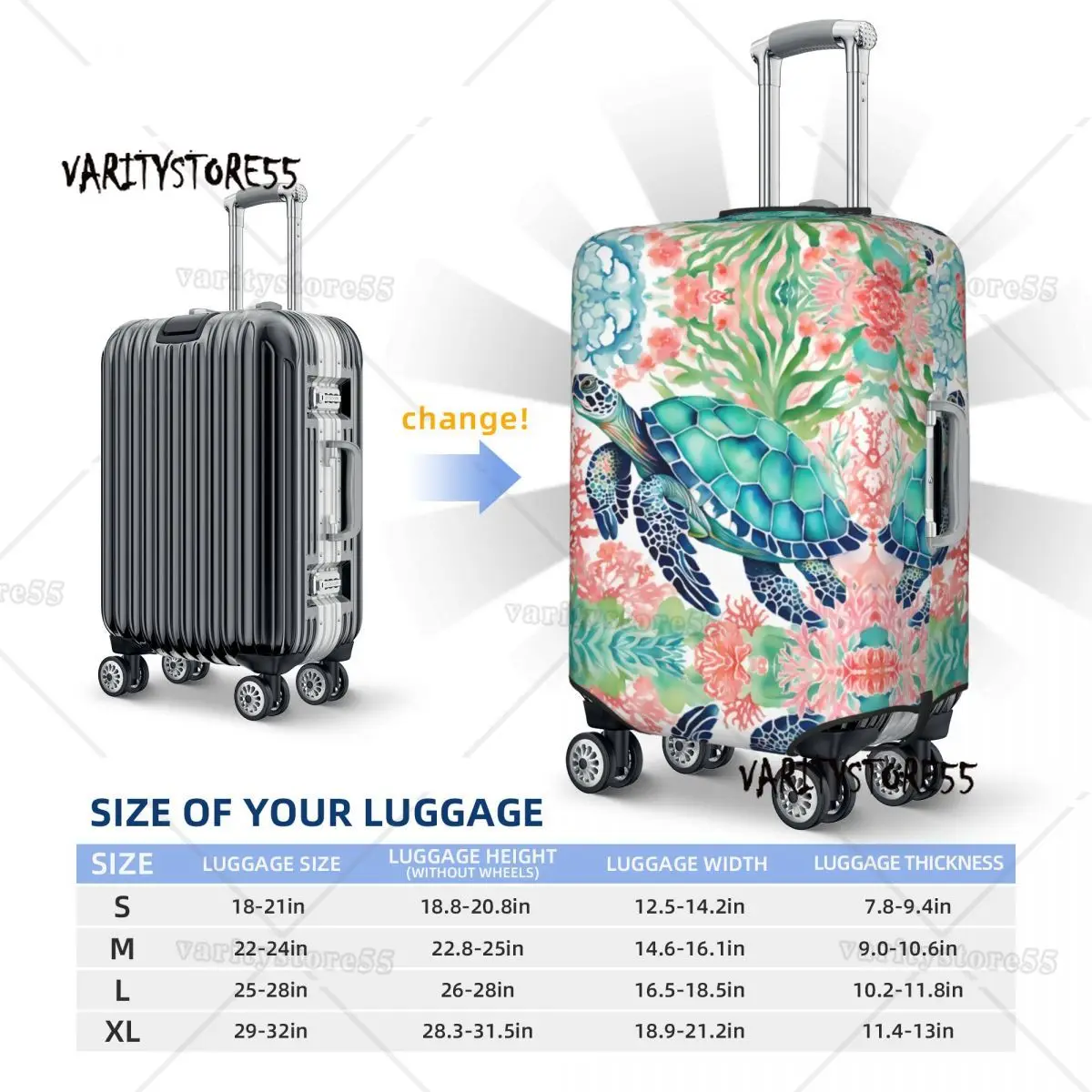 Custom Ocean Sea Turtle Luggage Cover Protector Fashion Travel Suitcase Protective Cover for 18-32 Inch 6