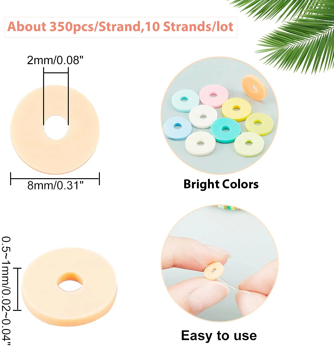 8mm Heishi Beads Flat Round Polymer Clay Beads Bulk Chip Disk Loose Spacer Bead for Jewelry Making Handmade DIY Bracelet 3500Pcs