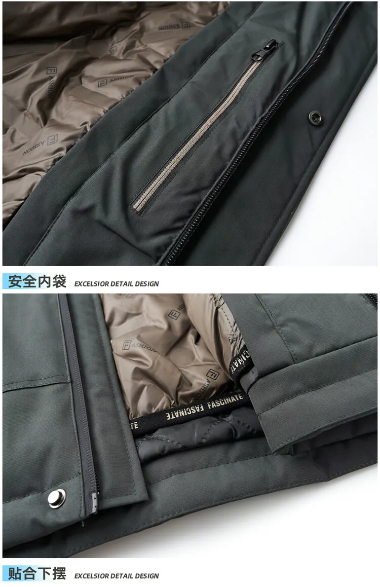 Klassische Winter-Herrenjacke mit Kapuze, 90% Weiße Entendaunen, Business-Casual Winddichte Dicke Steppjacke, Outdoor Warme Parka-Bekleidung – Detail 27