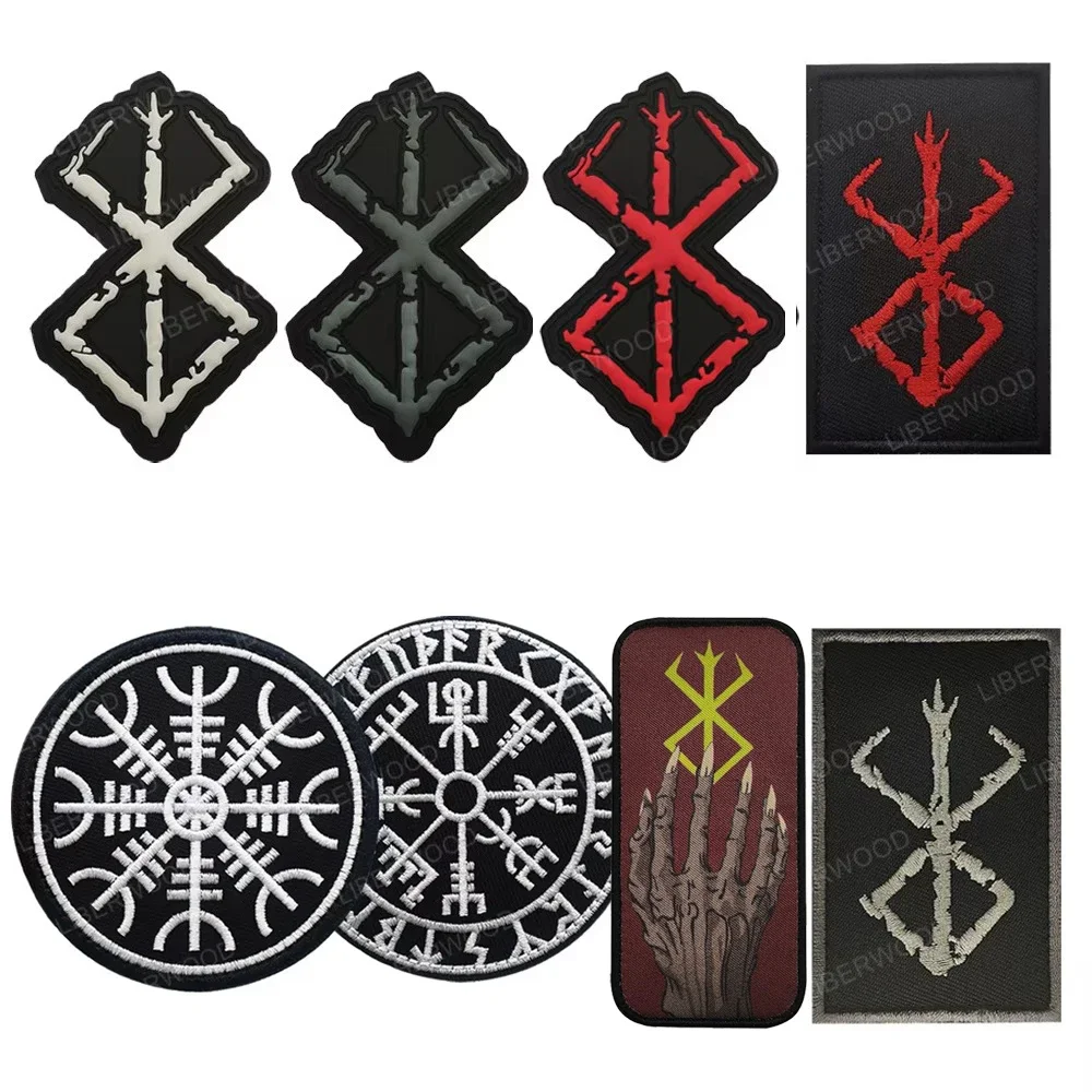 Gestickter Haken-Patch, Wikinger-Kompass, Berserker-Rune, militärischer taktischer Krieger des nordischen Wikinger-PVC-Patches, Abzeichen