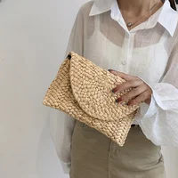 Fashionable Corn Husk Straw Bags Hand-woven Women Clutch Envelope Handbag Long Purse For Female Summer Beach Bag bolsa 2024 - Image 4