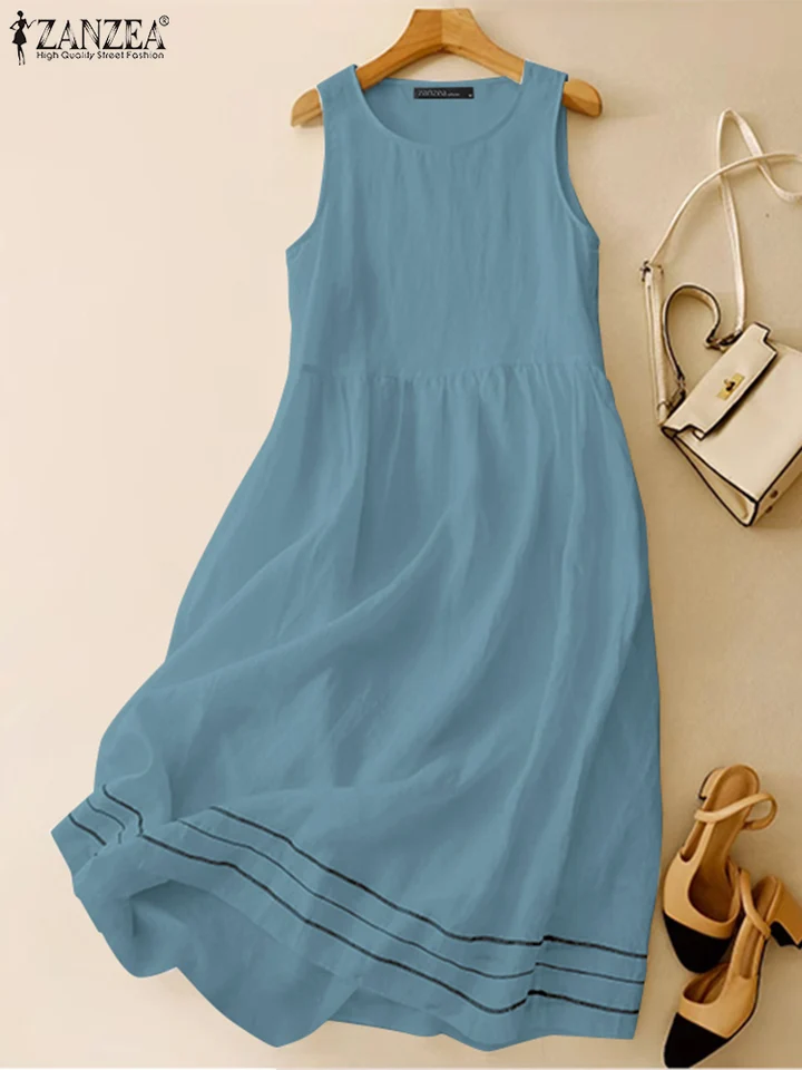 Summer Elegant Sleeveless Dress ZANZEA Women A-line Loose Sundress Vintage Holiday Beach Tanks Vestidos Casual Work Sarafans - AliExpress 200000345 Summer Elegant Sleeveless Dress ZANZEA Women A-line Loose Sundress Vintage Holiday Beach Tanks Vestidos Casual Work Sarafans - AliExpress 200000345