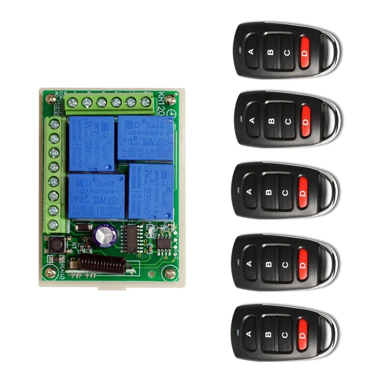 

433Mhz Universal Wireless Remote Control DC 12V 4CH Relay Receiver Module RF Switch For Gate Garage Opener