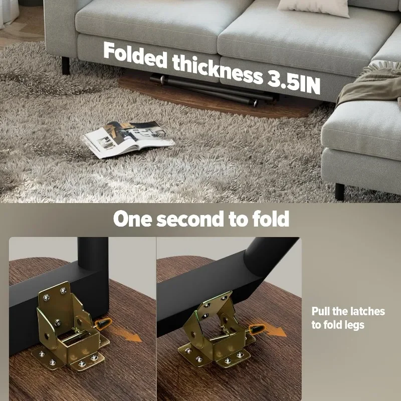 Folding Coffee Table Small Coffee Tables for Living Room Farmhouse Portable Table for Small No Assembly 39.3 * 19.6 * 17.7IN, 3