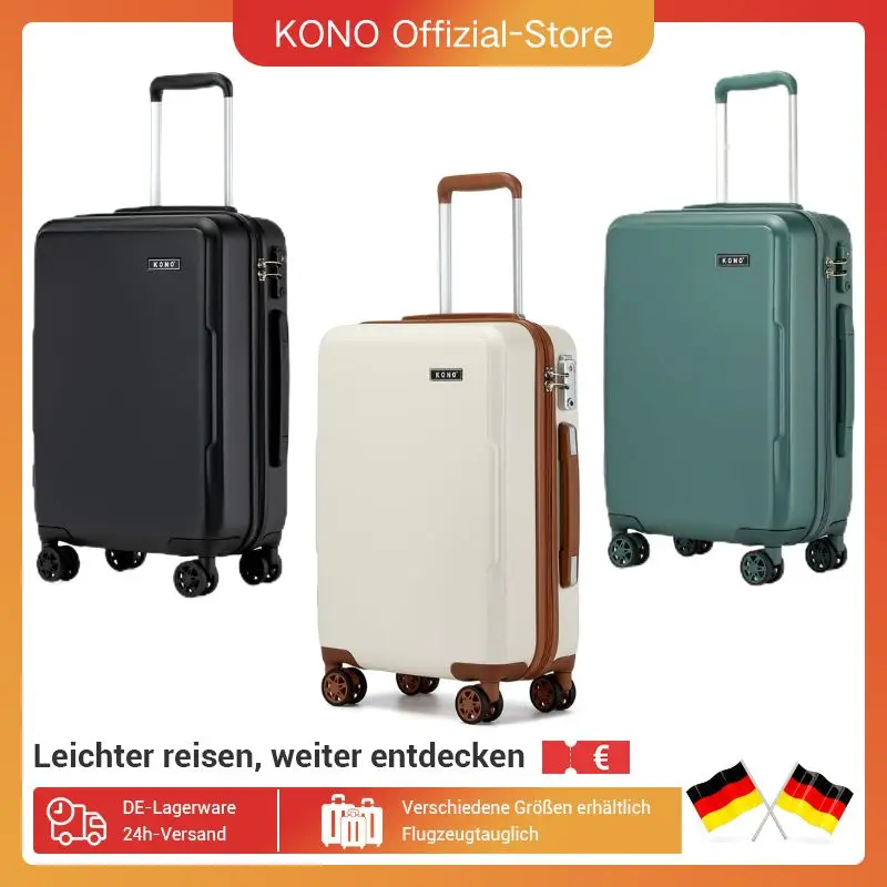 S/M/L Kono hand luggage suitcases Lightweight PC+ABS hard shell with TSA lock, 4 multidirectional wheels-Cabin-compatible trolley