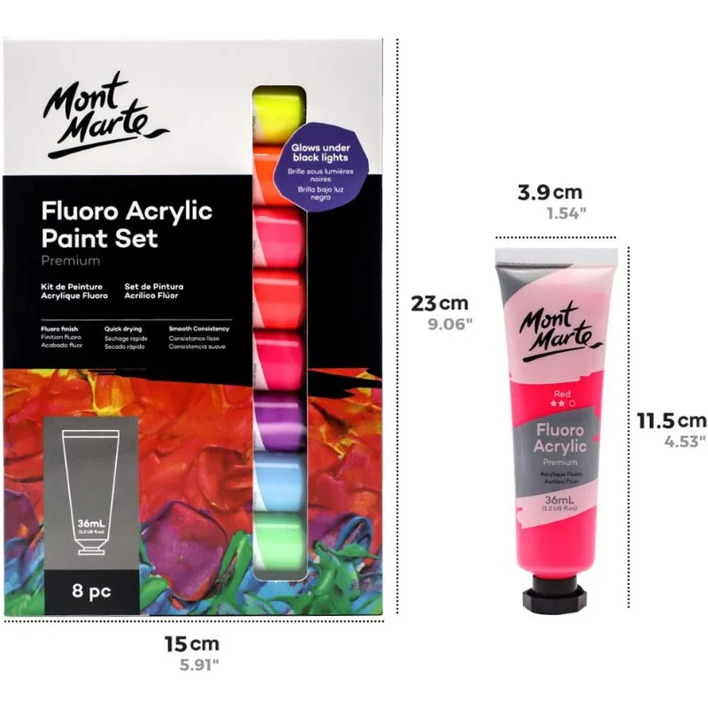 Mont Marte Premium Metallic Acrylic Paint Set, 8 x 1.02oz (36ml) Tubes, 8  Colors