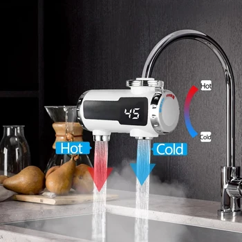 3000W Electric Water Heater Quick Install Instant Heating Faucet Hot and Cold Double Outlet Tap with Temperature Display 220V 1
