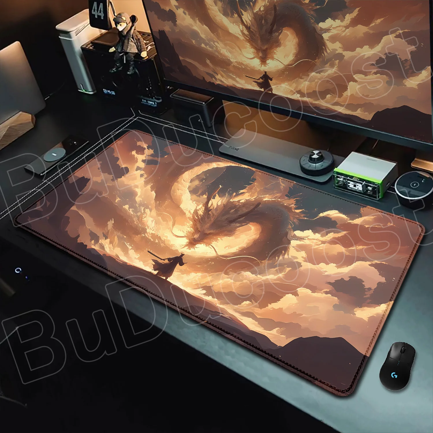 Drache und Schwertkämpfer Mauspad Gaming PC Zubehör Laptop Computer Geschwindigkeit Gummi HD Gamer Tastatur Tischsets Großes Mauspad Geschenk