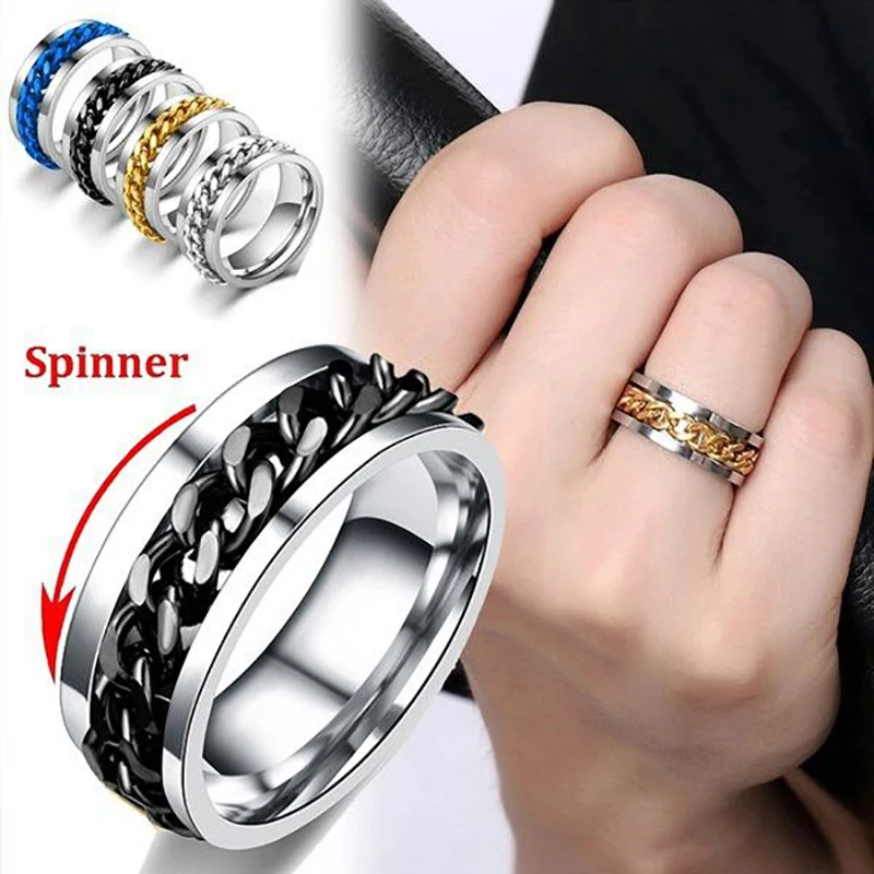 Anello Da Uomo Spinner Ansia Con Catena In Acciaio Inossidabile Fede - Foto 10